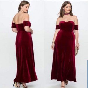 Eloquii floor length strapless Velvet red gown